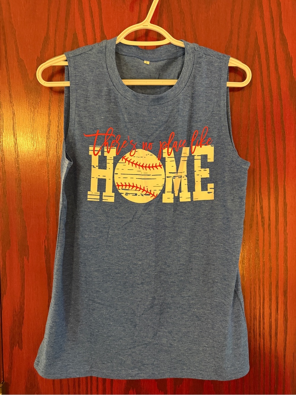 Blue Sleeveless 'Home' Baseball Graphic Tank - Yellow & Red Print